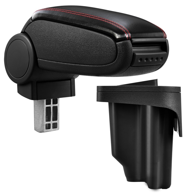 HTD013 + LC502 Accoudoir central BMW E46 avec compartiment de rangement imitation Leather Black avec couture rouge 