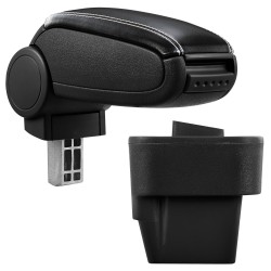 HTD007 + LC503 Accoudoir central Opel Astra H avec compartiment de rangement, Couvercle en simili cuir noir avec couture blanche