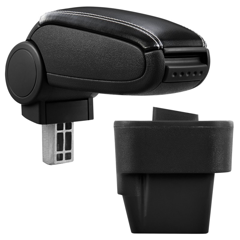HTD007 + LC503 Accoudoir central Opel Astra H avec compartiment de rangement, Couvercle en simili cuir noir avec couture blanche