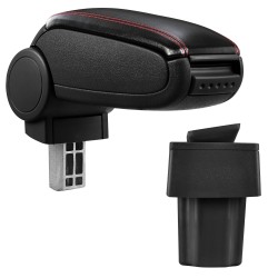 HTD006 + LC502 Accoudoir central Opel Astra G avec compartiment de rangement, Couvercle en simili cuir noir avec couture rouge 