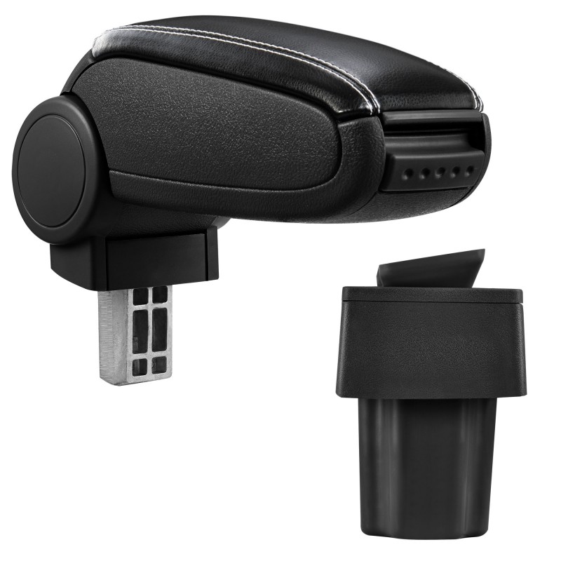 HTD006 + LC503 Accoudoir central Opel Astra G avec compartiment de rangement, Couvercle en simili cuir noir avec couture blanche