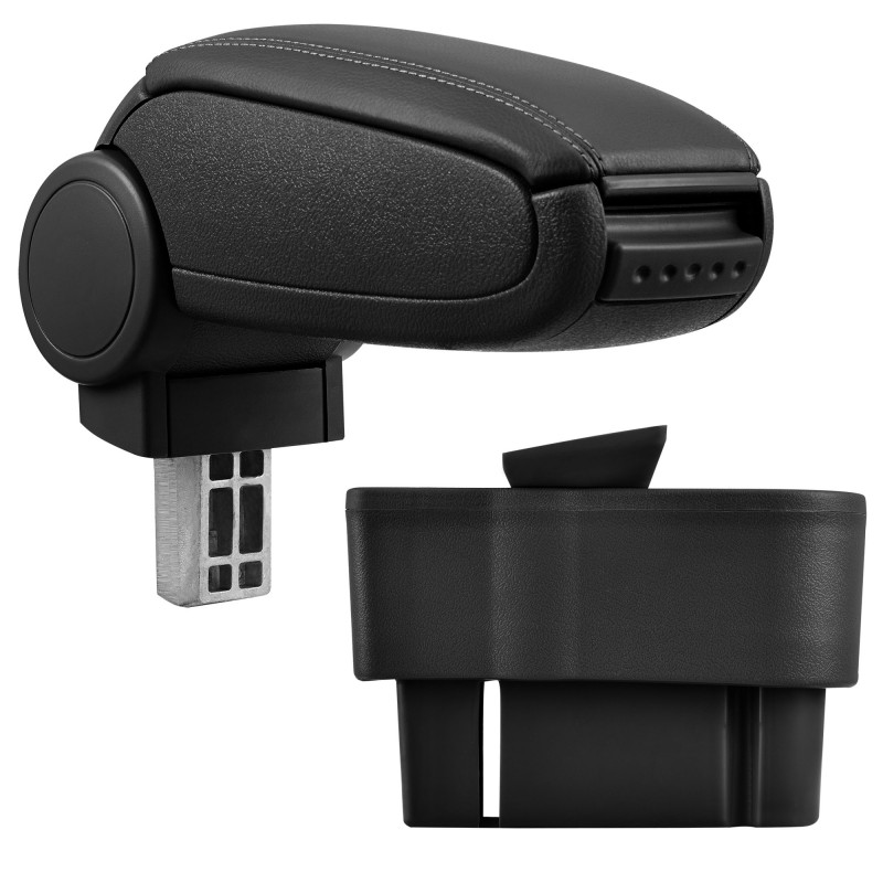 HTD005 + LC501 Accoudoir central Opel Corsa D avec compartiment de rangement, Couvercle en simili cuir noir