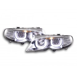 Phares angel eyes BMW Série 3 E46 Limo / Touring 02-05 chrome pour conduite à droite