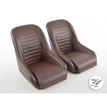 Sièges baquets complets FK Oldtimersitze Car au look rétro, marron foncé Sièges baquets complets FK Oldtimersitze Car au look rétro, marron foncé