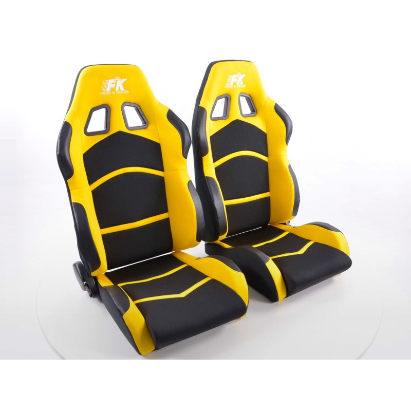 Sièges sport FK Set de sièges auto demi-coque tissu Cyberstar noir / jaune