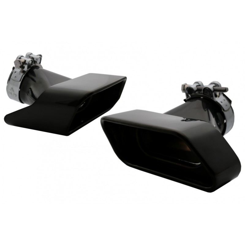 Exhaust Muffler Tips suitable for BMW 5 Series Sedan Touring F10 F11 F18 (2011-2017) 550i V8 LCI Square Design Black Edition