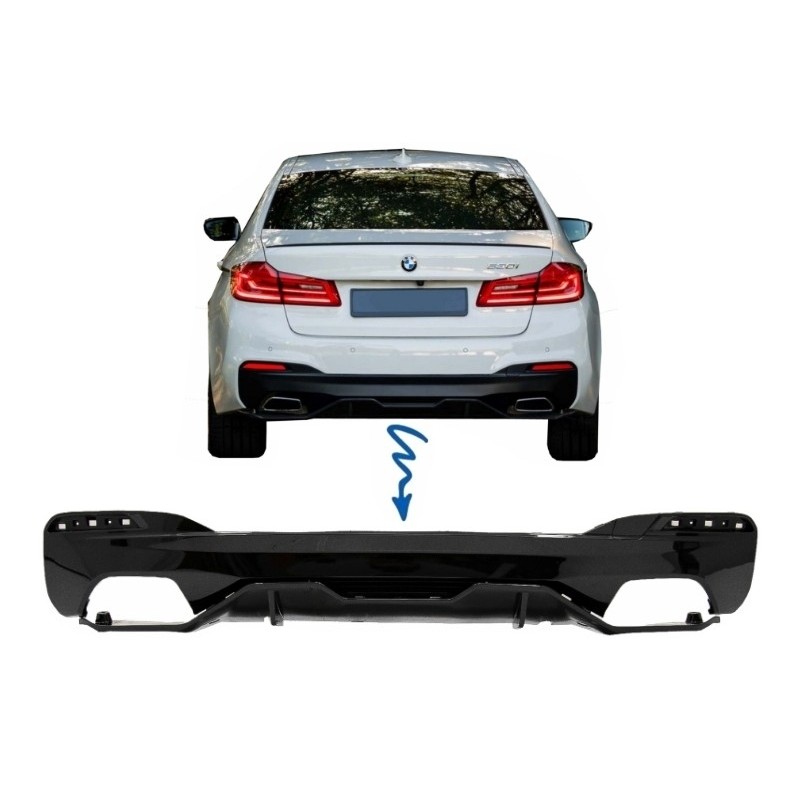 Rear Bumper Diffuser suitable for BMW 5 Series G30 G31 Limousine Touring (2017-up) M Performance Design Piano Black