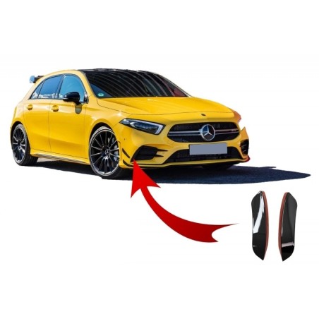 Front Bumper Flaps Side Fins Flacs suitable for Mercedes A Class W177 V177 (04.2018-) A35 Design Black Edition