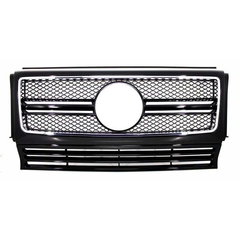 Front Grille Suitable for Mercedes G-Class W463 (1990-2012) G65 Design Piano Black Chrome Frame