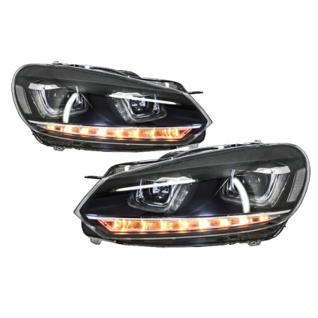 Headlights suitable for VW Golf 6 VI (2008-2013) Golf 7 3D LED DRL U-Design LED Flowing Turning Light Chrome RHD