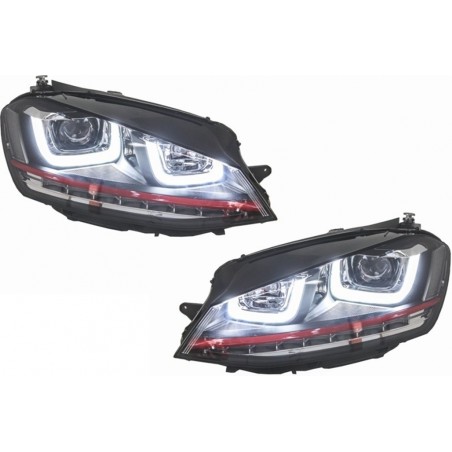 Headlights 3D LED DRL suitable for VW Golf 7 VII (2012-2017) RED R20 GTI Look LED Flowing Turning Lights