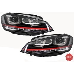 RHD Headlights 3D LED DRL suitable for VW Golf 7 VII (2012-2017) RED R20 GTI Look LED Flowing Dynamic Sequential Turning Lights
