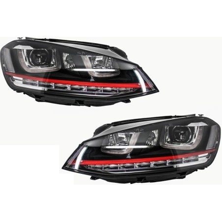 RHD Headlights 3D LED DRL suitable for VW Golf 7 VII (2012-2017) RED R20 GTI Look LED Flowing Dynamic Sequential Turning Lights