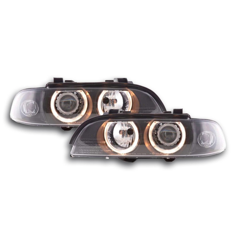 Phares avant xenon angel eyes BMW Série 5 type E39 95-00 noir