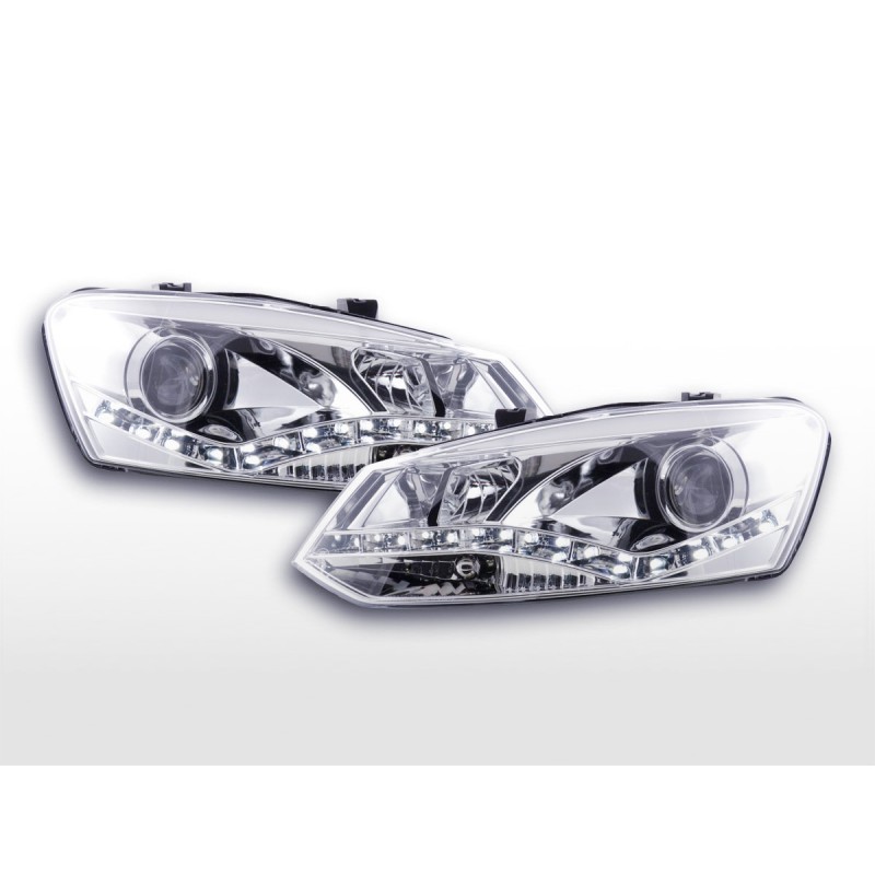 Phare Daylight LED Feux de jour LED VW Polo 6R 09- chromés pour conduite à droite