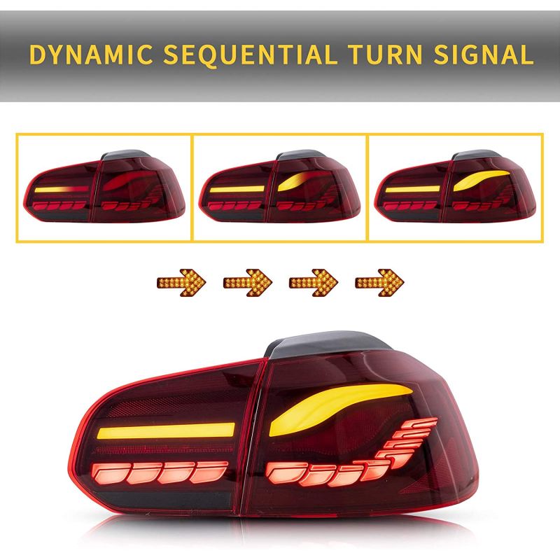 VLAND OLED Feux arrière Compatible pour Golf 6 MK6 GTI GTD TDI R 2008-2013 feu arriere, avec clignotants séquentiels et