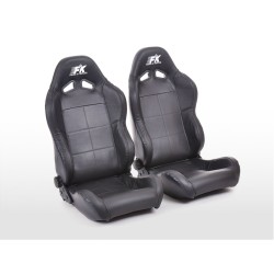 Sièges sport FK Sièges demi-coque automatiques Set Speed en cuir véritable au look sport automobile noir