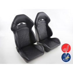 Sièges sport FK Sièges demi-coque de voiture en cuir synthétique noir avec chauffage et massage des sièges