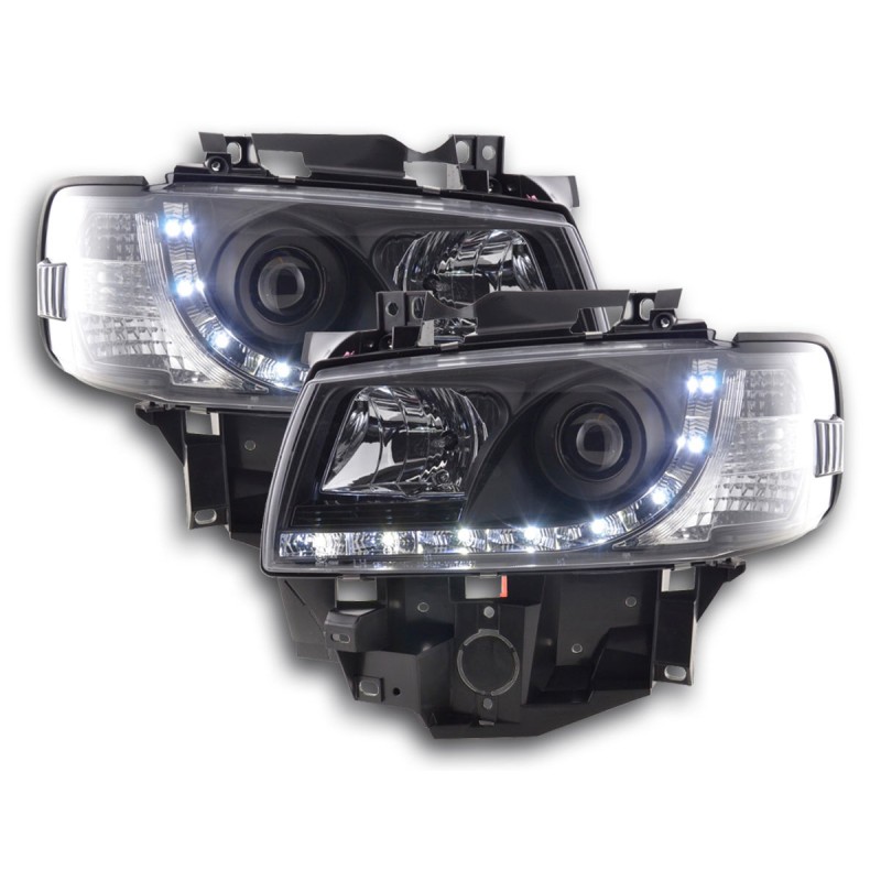 Phare Daylight LED look DRL bus VW type T4 96-03 noir pour conduite à droite