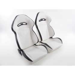 Sièges sport FK Sièges demi-coque auto mis en cuir synthétique blanc couture noir