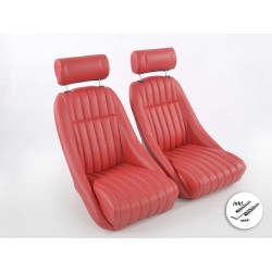 FK Oldtimersitze Sièges baquets complets pour voiture Set Classic 2 en cuir artificiel rouge avec appui-tête