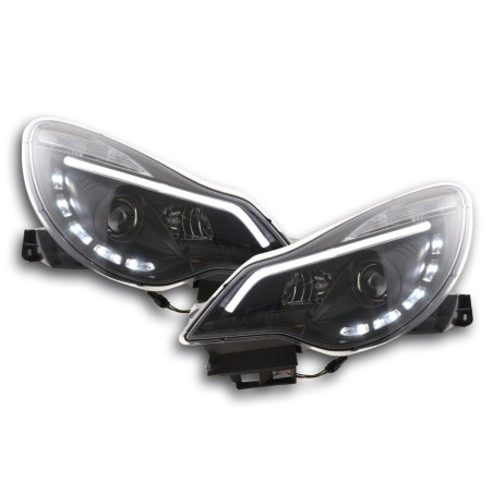 Phare Daylight LED Feux de jour à LED Opel Corsa D à partir de 2011 noir pour véhicules avec direction à droite Phare Daylight LED Feux de jour à LED Opel Corsa D à partir de 2011 noir pour véhicules avec direction à droite