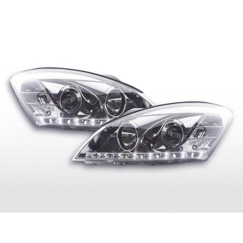 Jeu de phares Daylight LED DRL look Kia cee'd 5 portes. Type ED 06-09 chromé