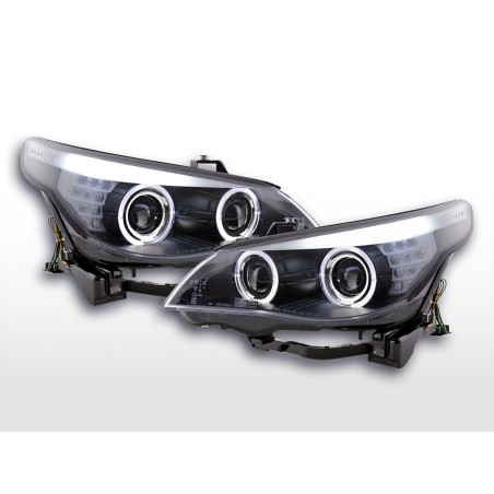 Phares xenon angel eyes CCFL BMW Série 5 E60 / E61 05-08 noir Phares xenon angel eyes CCFL BMW Série 5 E60 / E61 05-08 noir