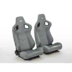 Sièges sport FK Sièges auto demi-coque Set Stuttgart cuir artificiel gris / argent
