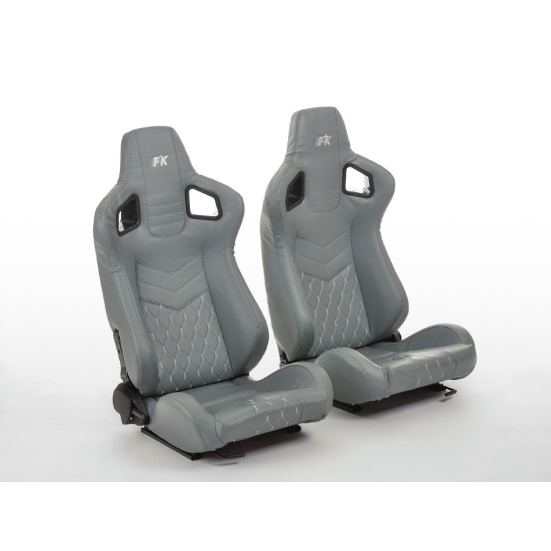 Sièges sport FK Sièges auto demi-coque Set Stuttgart cuir artificiel gris / argent