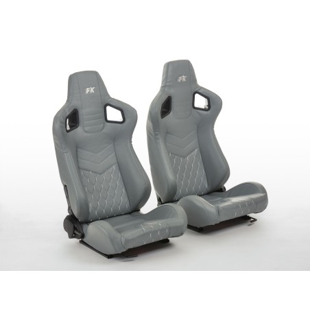 Sièges sport FK Sièges auto demi-coque Set Stuttgart cuir artificiel gris / argent Sièges sport FK Sièges auto demi-coque Set Stuttgart cuir artificiel gris / argent