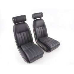 FK Oldtimersitze Car Sièges baquets complets Set Classic 4 noir / blanc avec appui-tête avec rails de roulement
