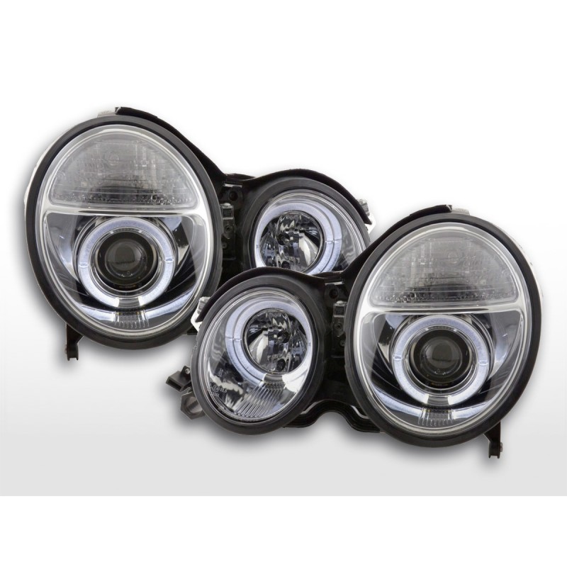 Phare Angel Eye Mercedes Classe E type W210 99-01 chromé pour conduite à droite