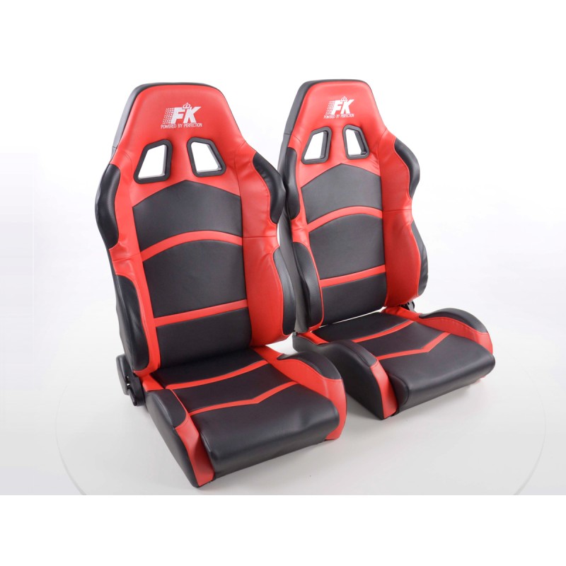 Sièges sport FK Sièges demi-coque auto Set Cyberstar cuir synthétique noir / rouge