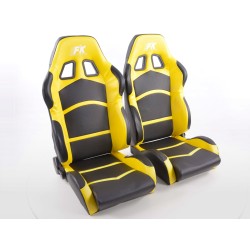 Sièges sport FK Sièges demi-coque auto Set Cyberstar cuir synthétique noir / jaune