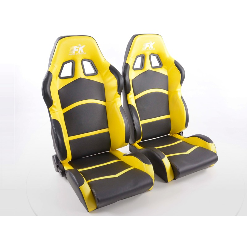 Sièges sport FK Sièges demi-coque auto Set Cyberstar cuir synthétique noir / jaune
