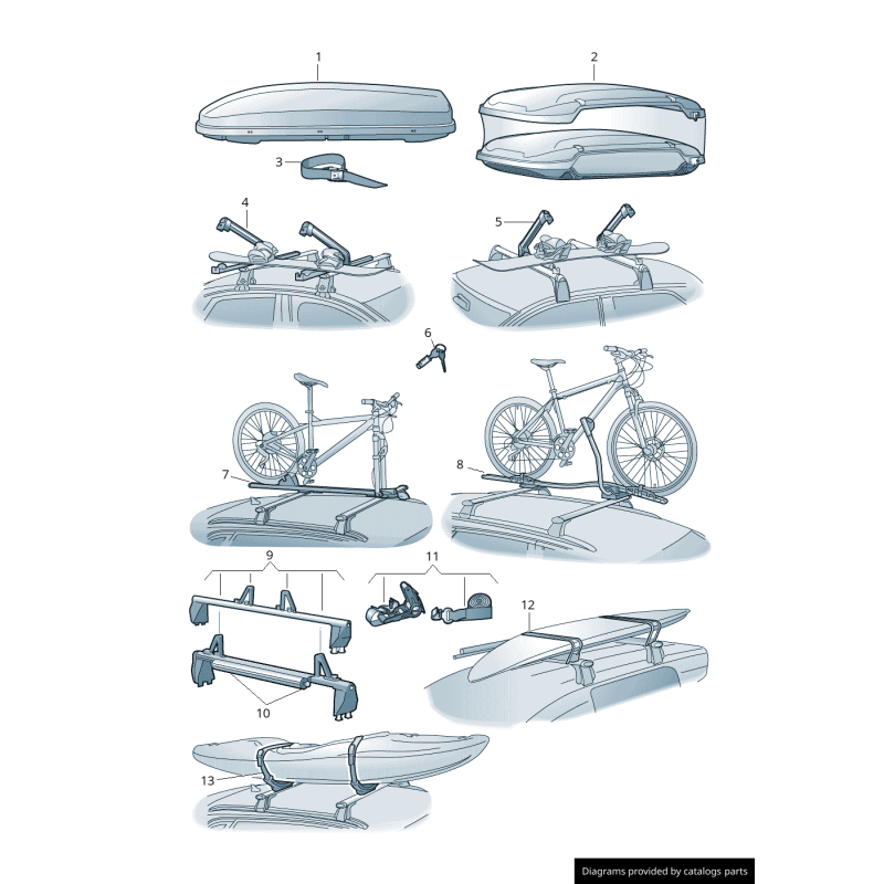Attachement de porte-bagages de boîte de cargaison en noir brillant - Pièces d'origine VW/Audi 000071200AD