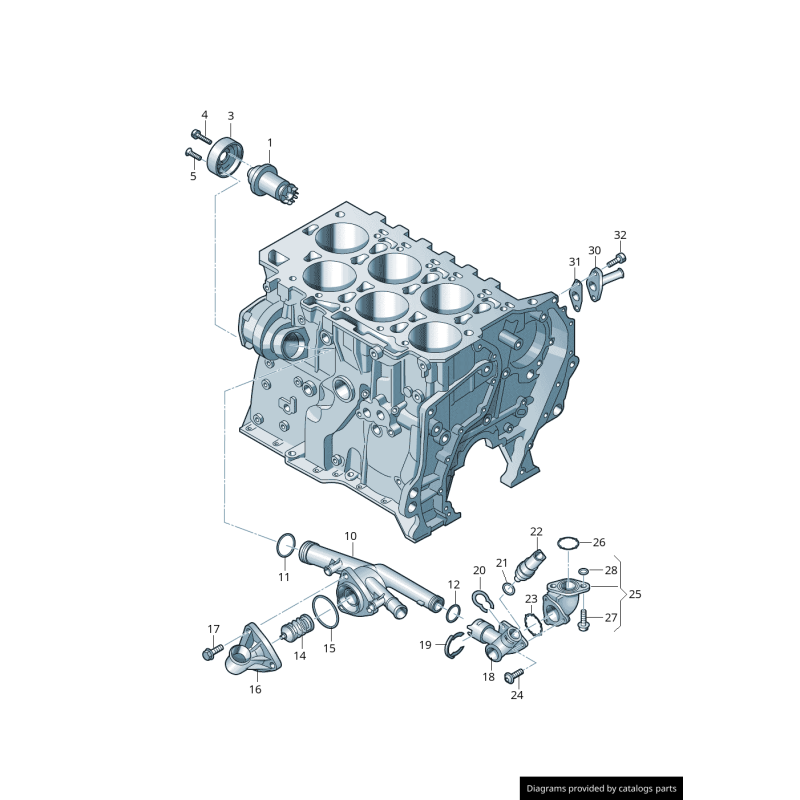 Boîtier de thermostat - Pièces d'origine VW/Audi 03H121117A