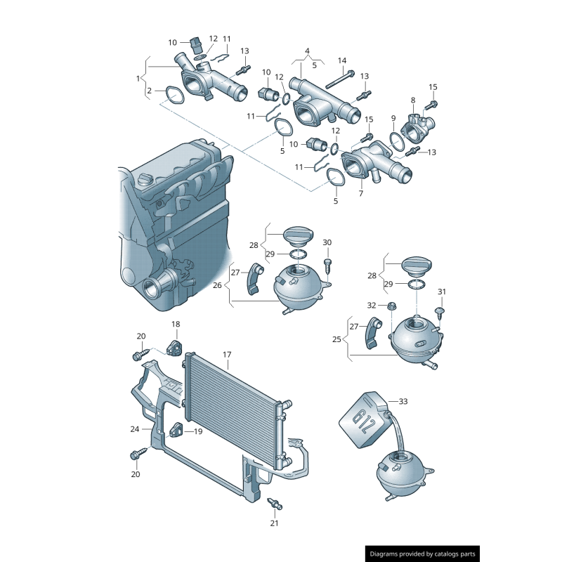 Bride de tuyau de liquide de refroidissement - Pièces d'origine VW/Audi 06A121132C