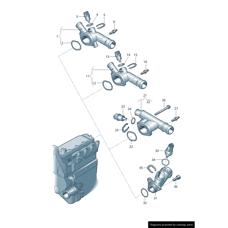 Bride de liquide de refroidissement - Pièces d'origine VW/Audi 06A121132AG