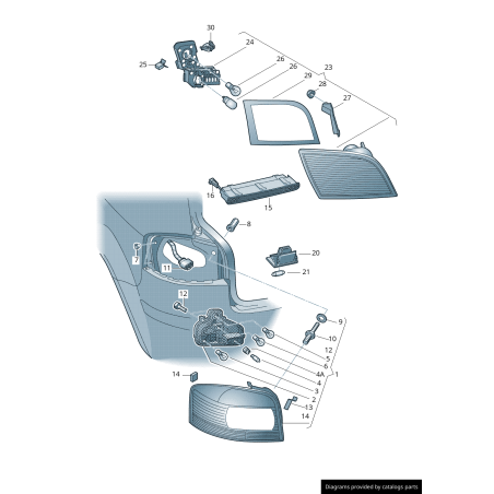 Platine support d'ampoule de feu arrière droit Porte 2 coté passager RHD - Pièces d'origine Audi 8P0945258