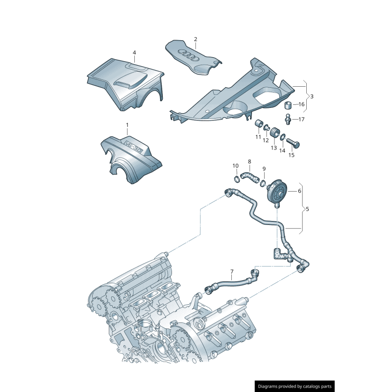 Couvercle de compartiment moteur gauche coté conducteur pour moteur de 3,0 L - Pièces d'origine Audi 8H0103927.