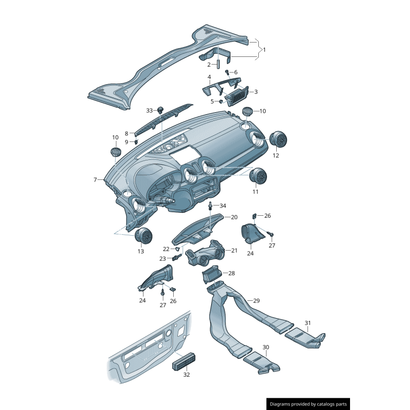 Entrée: Évent latéral côté conducteur de flux d'air gauche coté conducteur - Pièces d'origine Audi 8X18209016PS