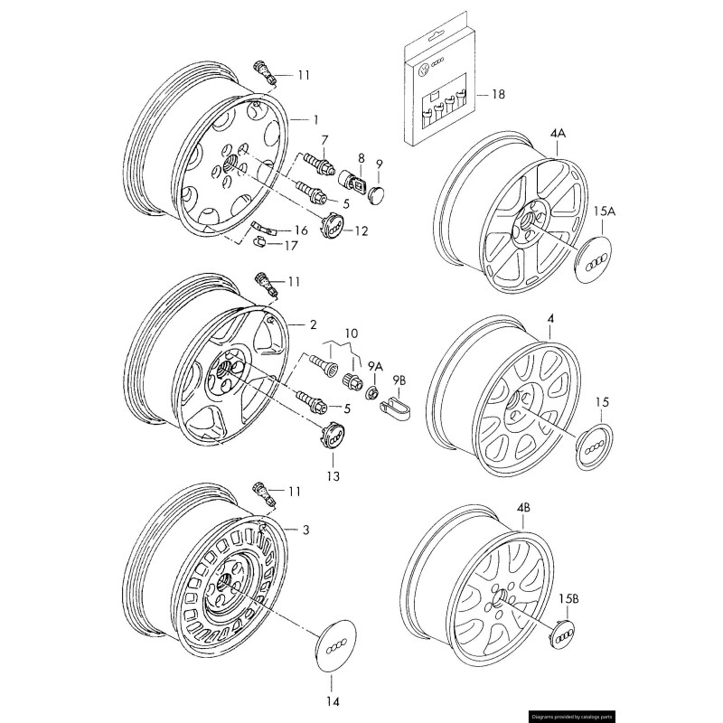 Cache de centre de roue en alliage - Pièces d'origine Audi 4D0601170AZ33