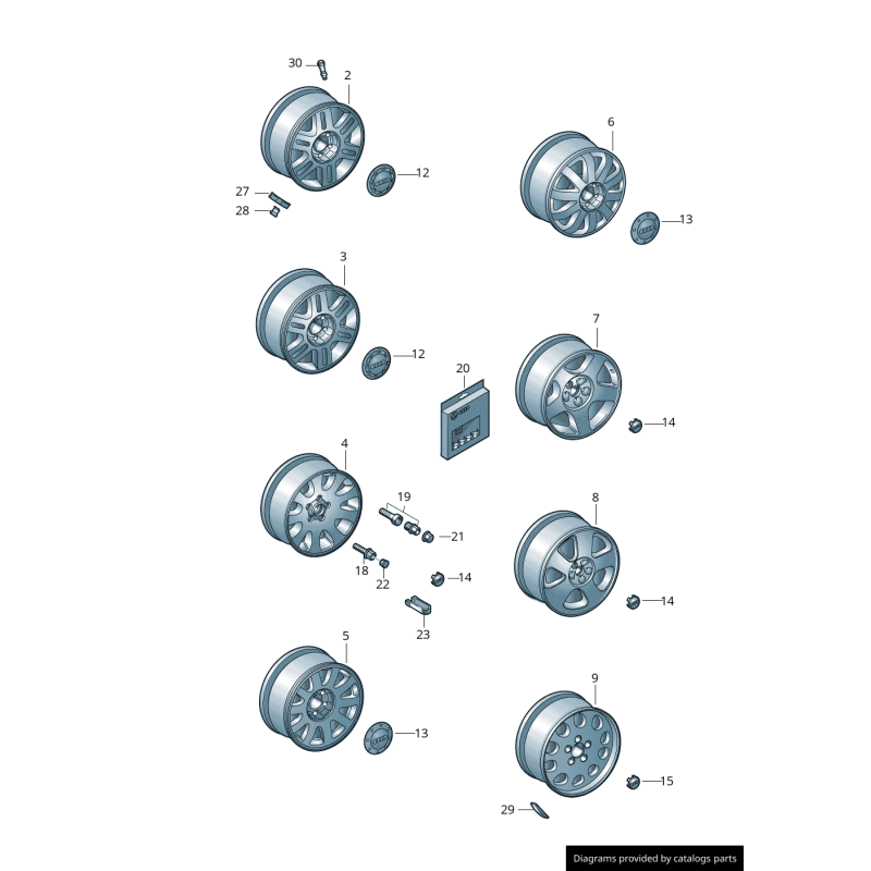 Cache de garniture de roue en alliage - Pièces d'origine Audi 8D0601170Z17