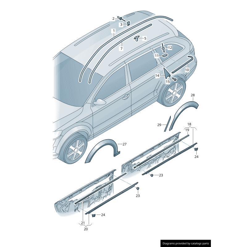 Garniture noire avant Allroad pour l'aile droite côté passager - Pièces d'origine Audi 4F9853718V7W.