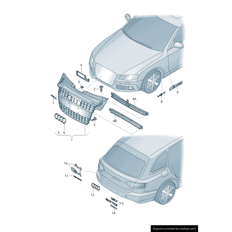 Pare-chocs avant Allroad avec grille de radiateur en gris platine - Pièces d'origine Audi 8K0853651S1RR