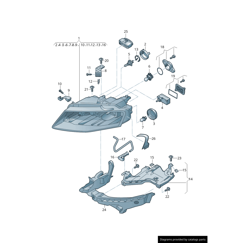 Kit de réparation de boîtier de phare Allroad gauche coté conducteur - Pièces d'origine Audi 8K1941121