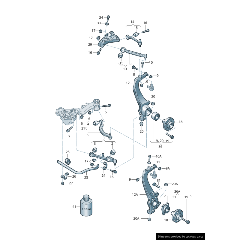 Ensemble boulon et écrou de bras de suspension avant Audi/Volkswagen - Pièces d'origine Vw/Audi N0347908/N10286110
