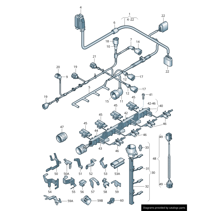 Harnais de câblage de pont de rail de bougie de préchauffage TDI Audi/Volkswagen - Pièces d'origine Vw/Audi 038971782C